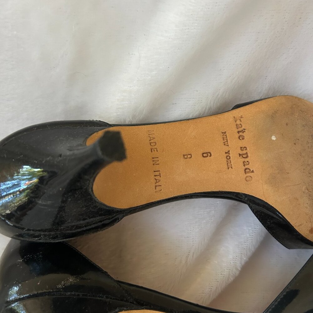 Kate Spade Black Patent Leather Heels Womens 6 Open Toe VTG Made in Italy - Picture 9 of 9